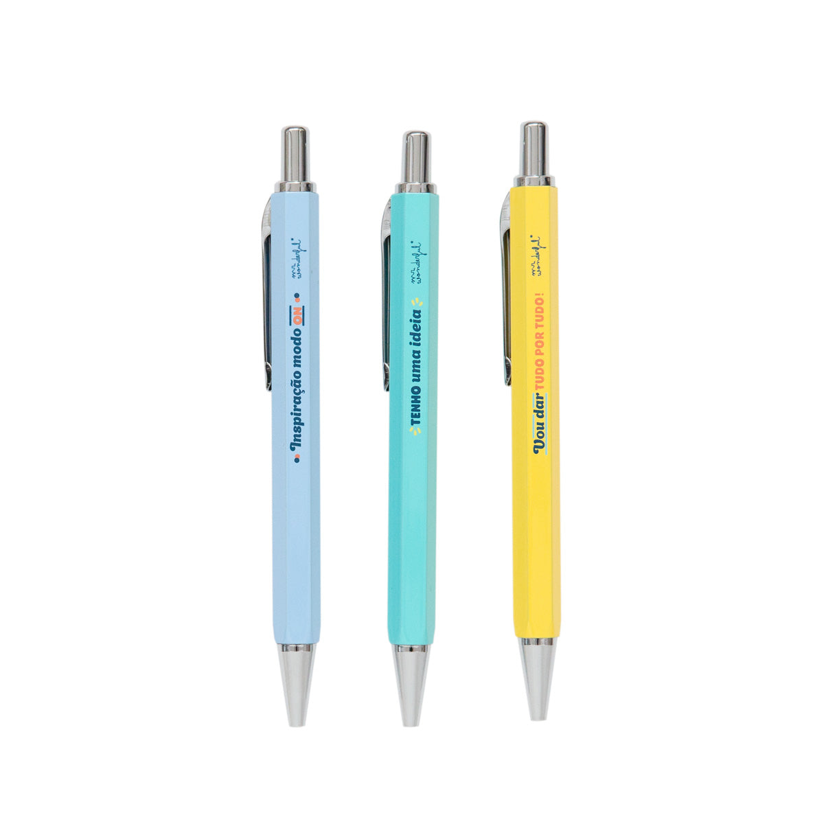 Conjunto de 3 canetas para inspirar e surpreender
