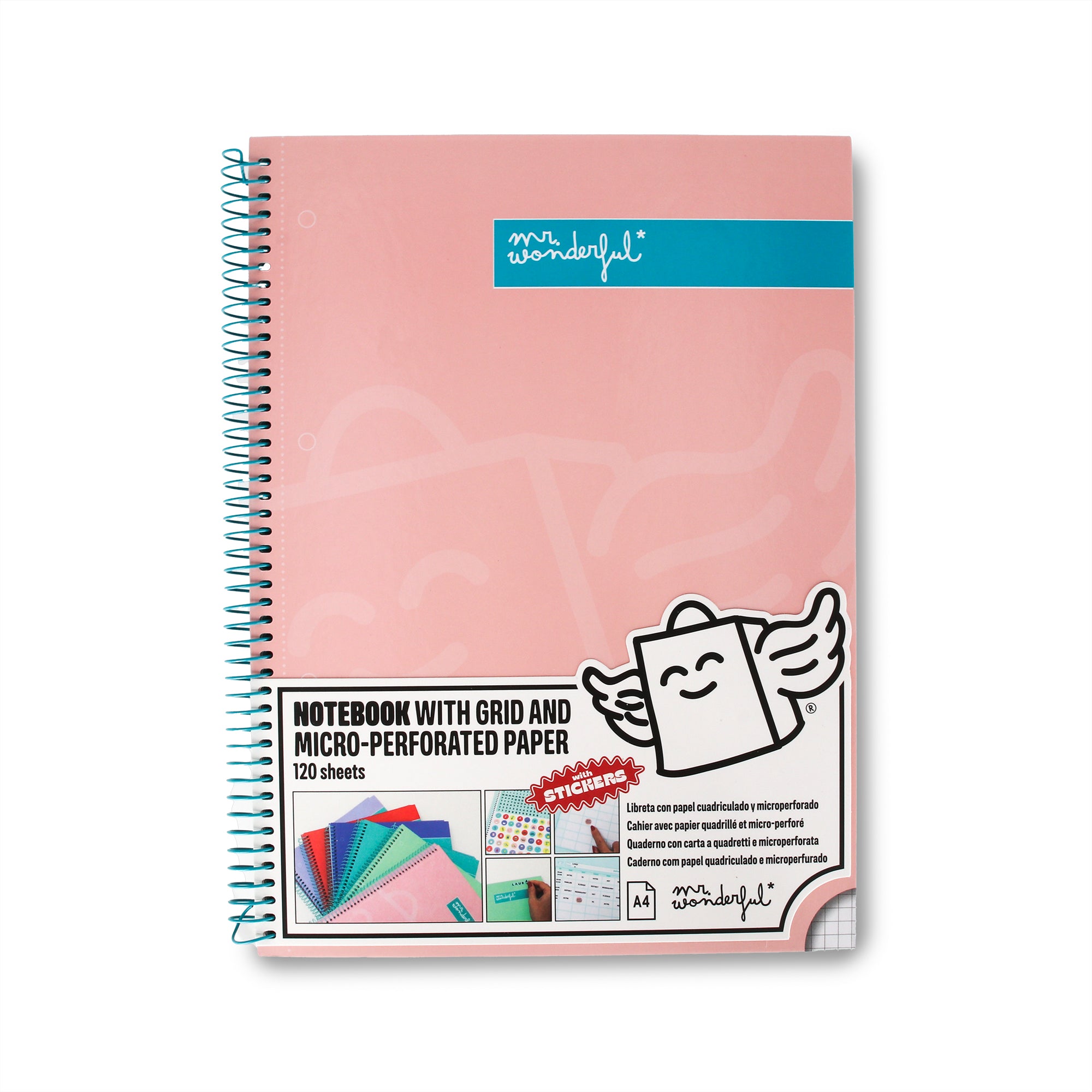 Libreta A4 rosa 120 sheets - Grid paper and micro-perforated
