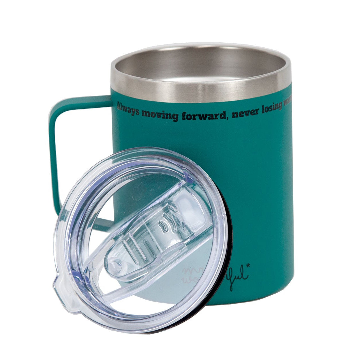 Taza take away térmica con tapa verde - Always moving forward, never losing warmth