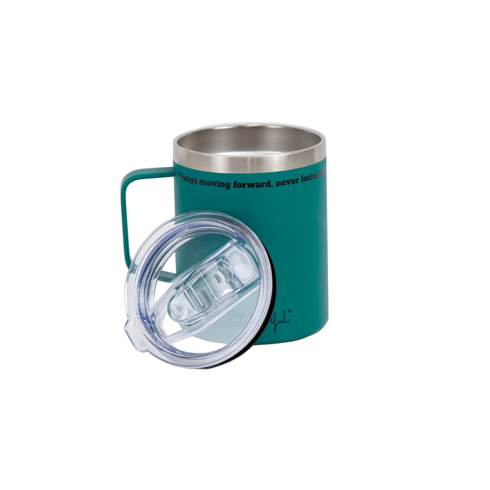 Taza Térmica con asa color verde - Always moving forward, never losing warmth