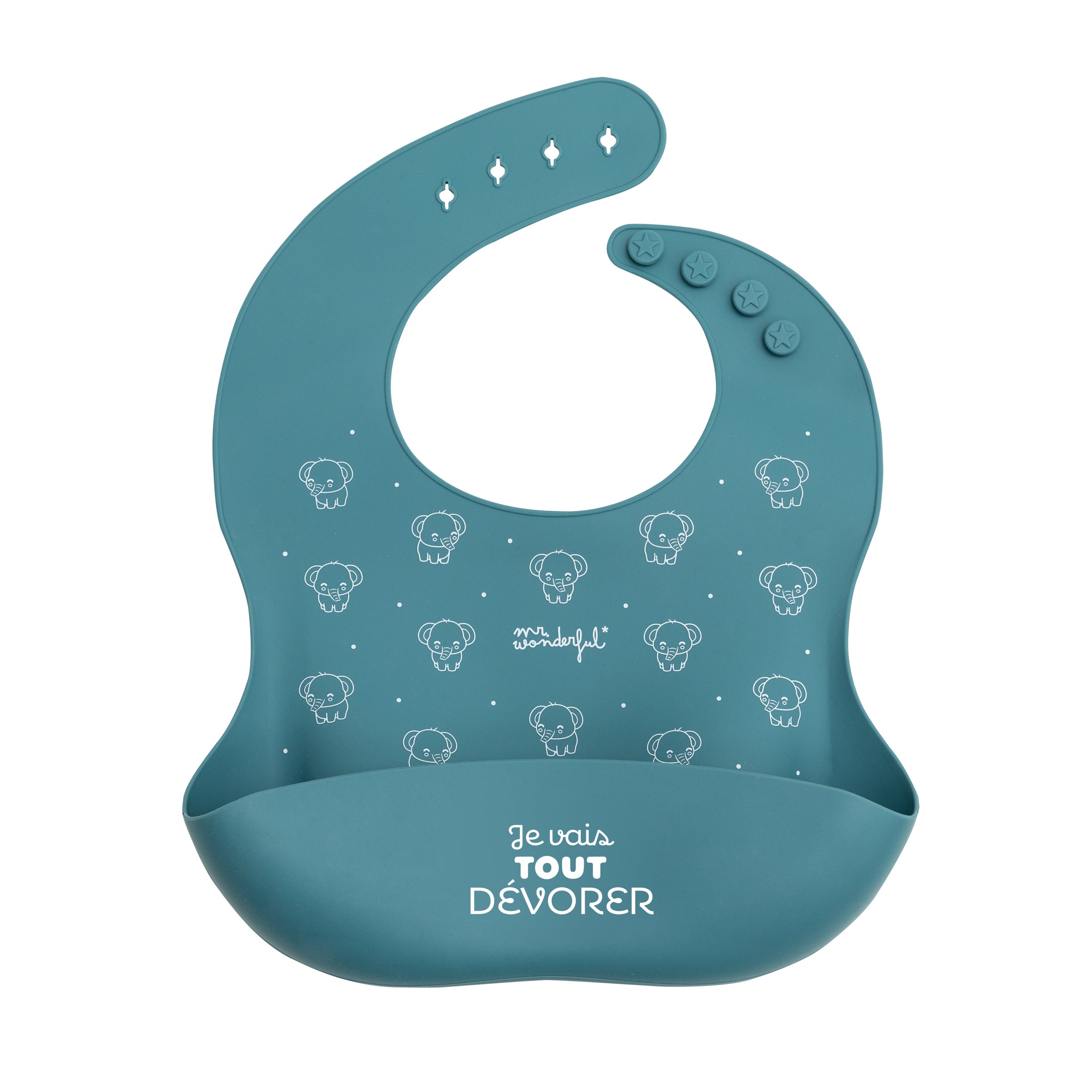 Bavoir en silicone bleu - Je vais tout dévorer