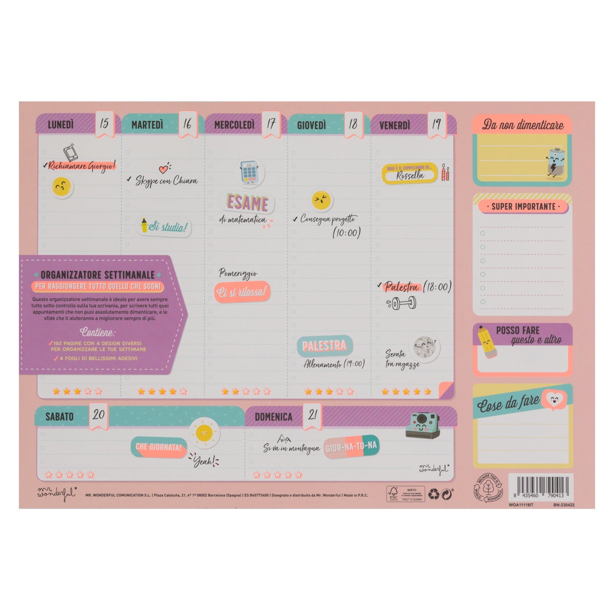 Organizzatore settimanale per raggiungere tutto quello che sogni