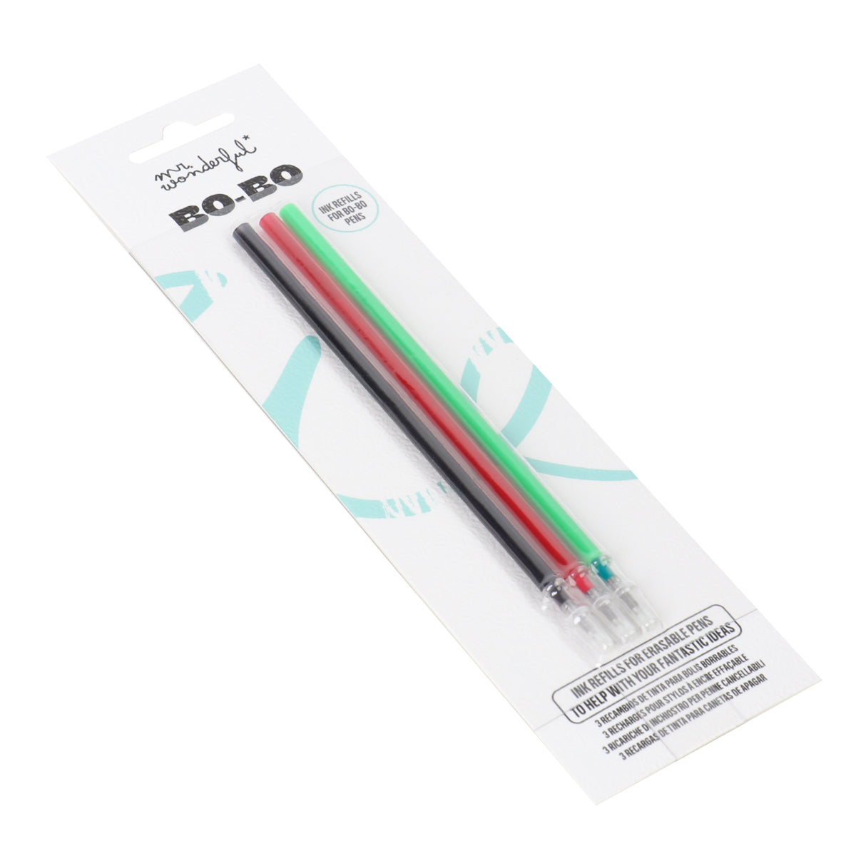 Pack de 3 recargas de tinta apagáveis ​​para Bo-Bo - Preto - Vermelho - Verde