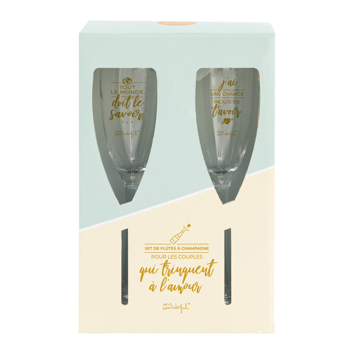 Coffret de 2 flûtes à champagne - Chaque monde fait le savoir-faire : il y a une inouïe chance de t'avoir 