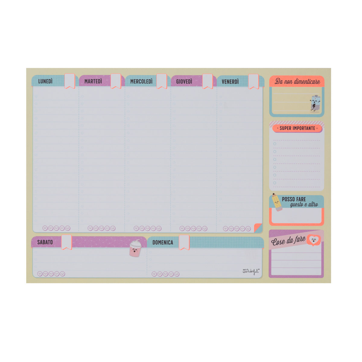 Organizzatore settimanale per raggiungere tutto quello che sogni