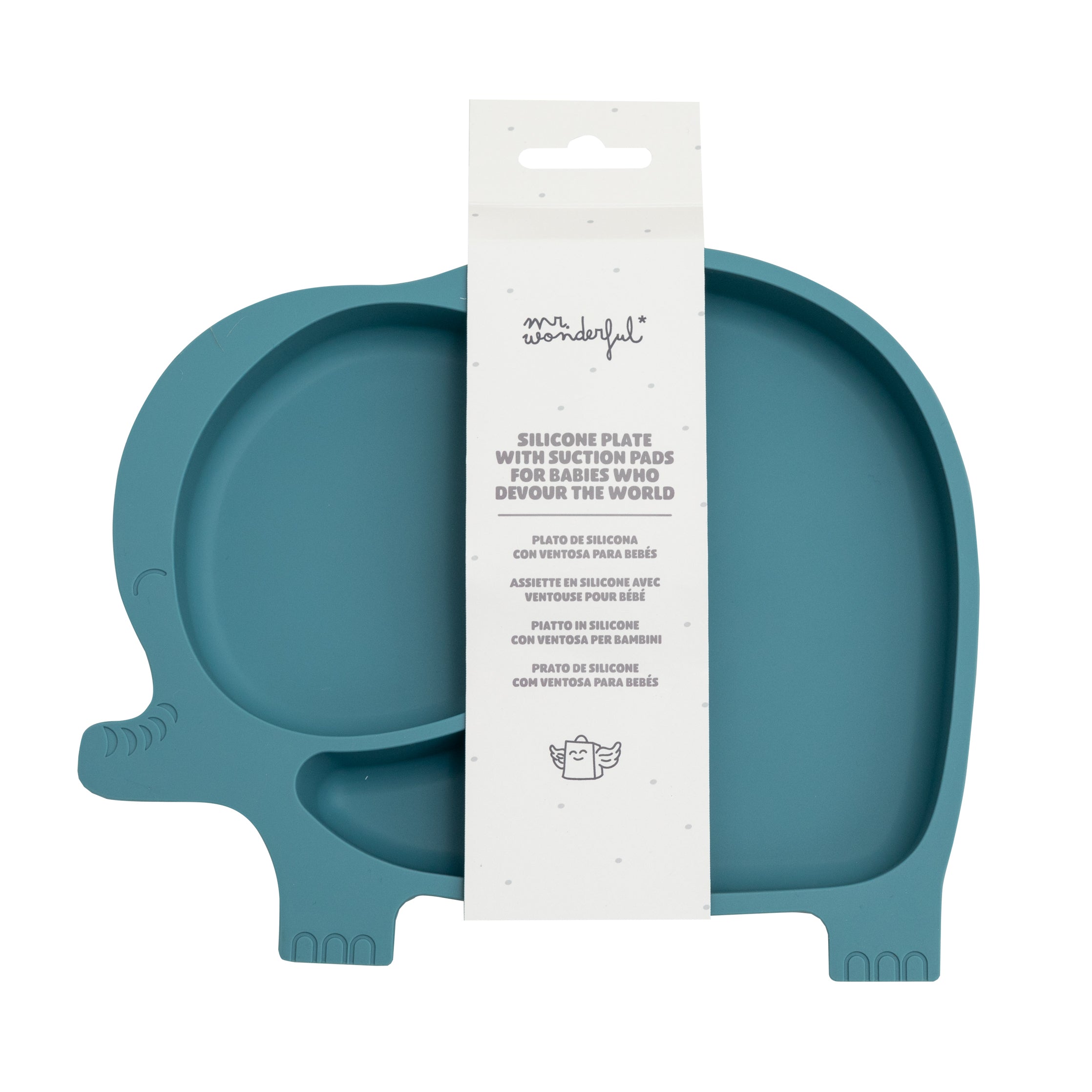 Silicone baby plate with suction cup - Blue elephant