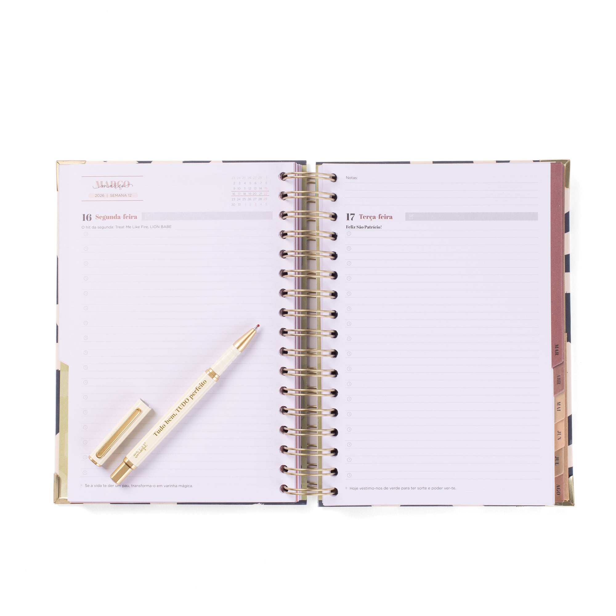 Conjunto de Agenda Office 2025-26 Diária + caneta - Tudo bem, tudo perfeito