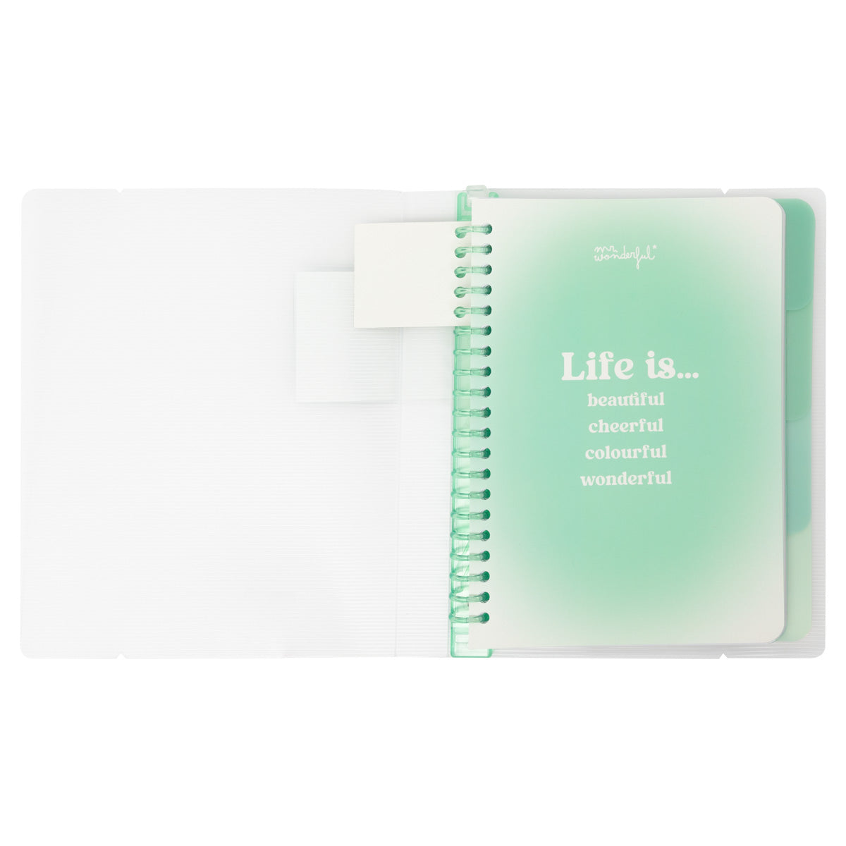 Clear A5 notebook - Life is beautiful, cheerful, colourful, wonderful