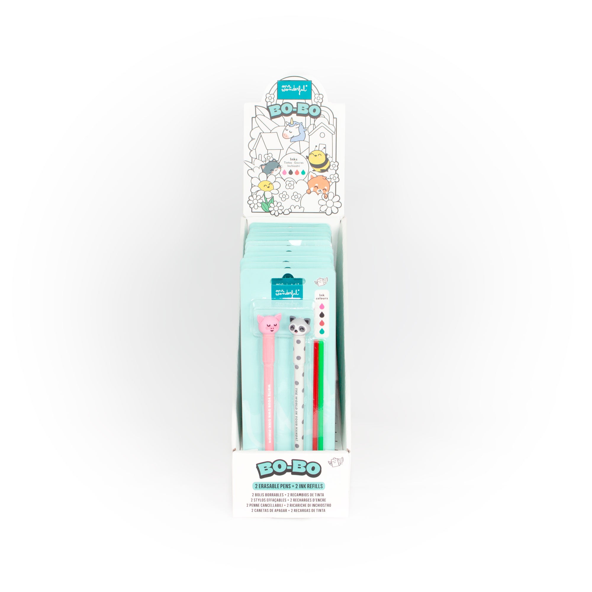 Lot de 2 stylos effaçables Bo-Bo + 2 recharges - Porcinet + Raton laveur