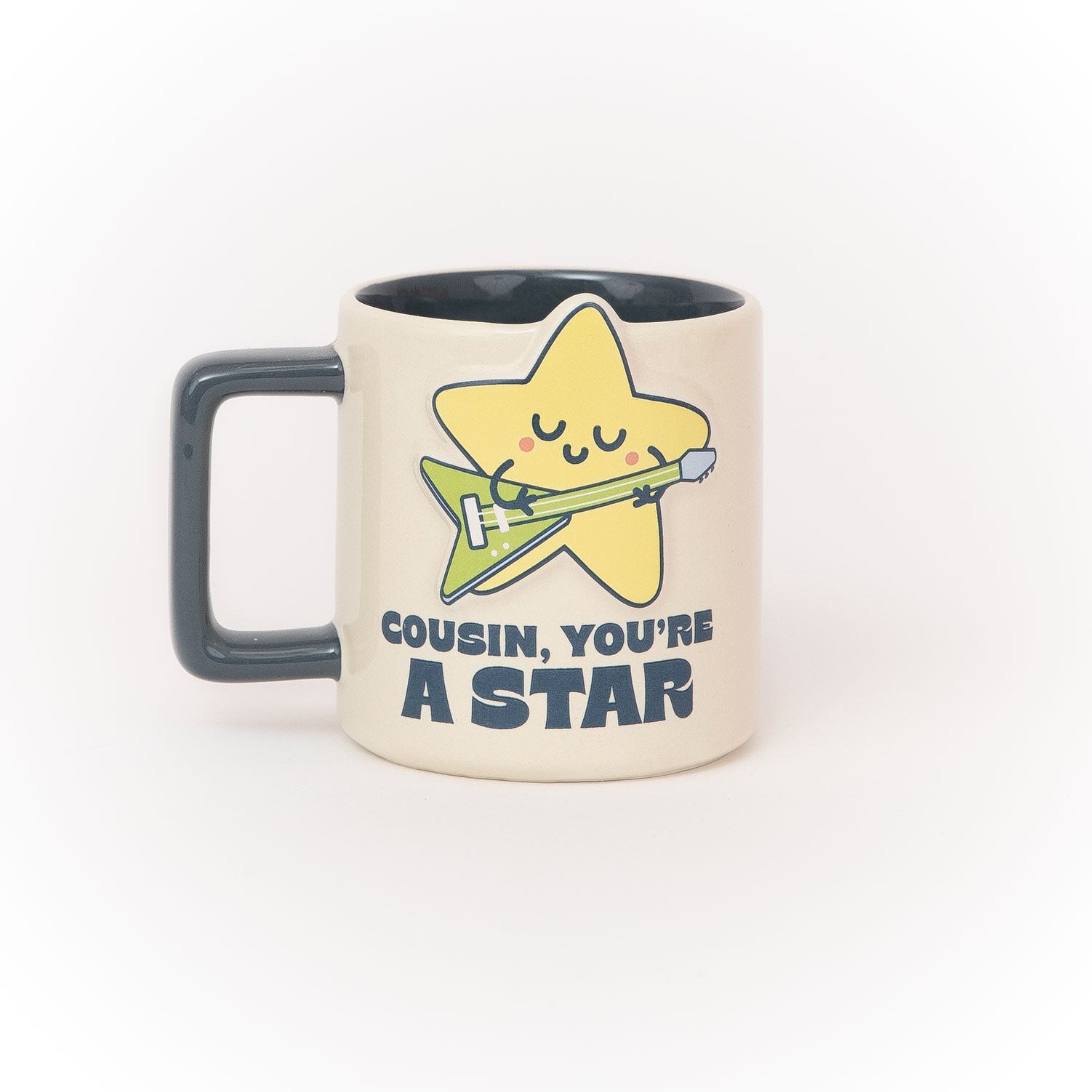 Taza Mr. Wonderful con estrella 3D y mensaje en inglés para primos y primas Cousin, you're a star