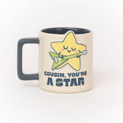 Taza Mr. Wonderful con estrella 3D y mensaje en inglés para primos y primas Cousin, you're a star