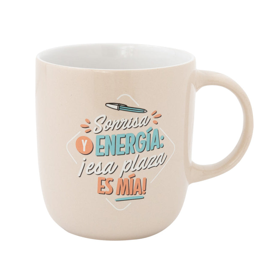 Taza con mensaje para opositores Mr. Wonderful - Sonrisa y energía ¡esa plaza es mía!