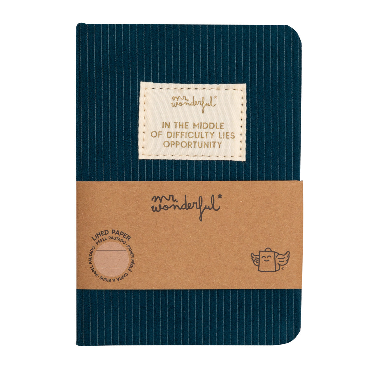 A6 notebook corduroy blue - In the middle of difficulty lies opportunity.