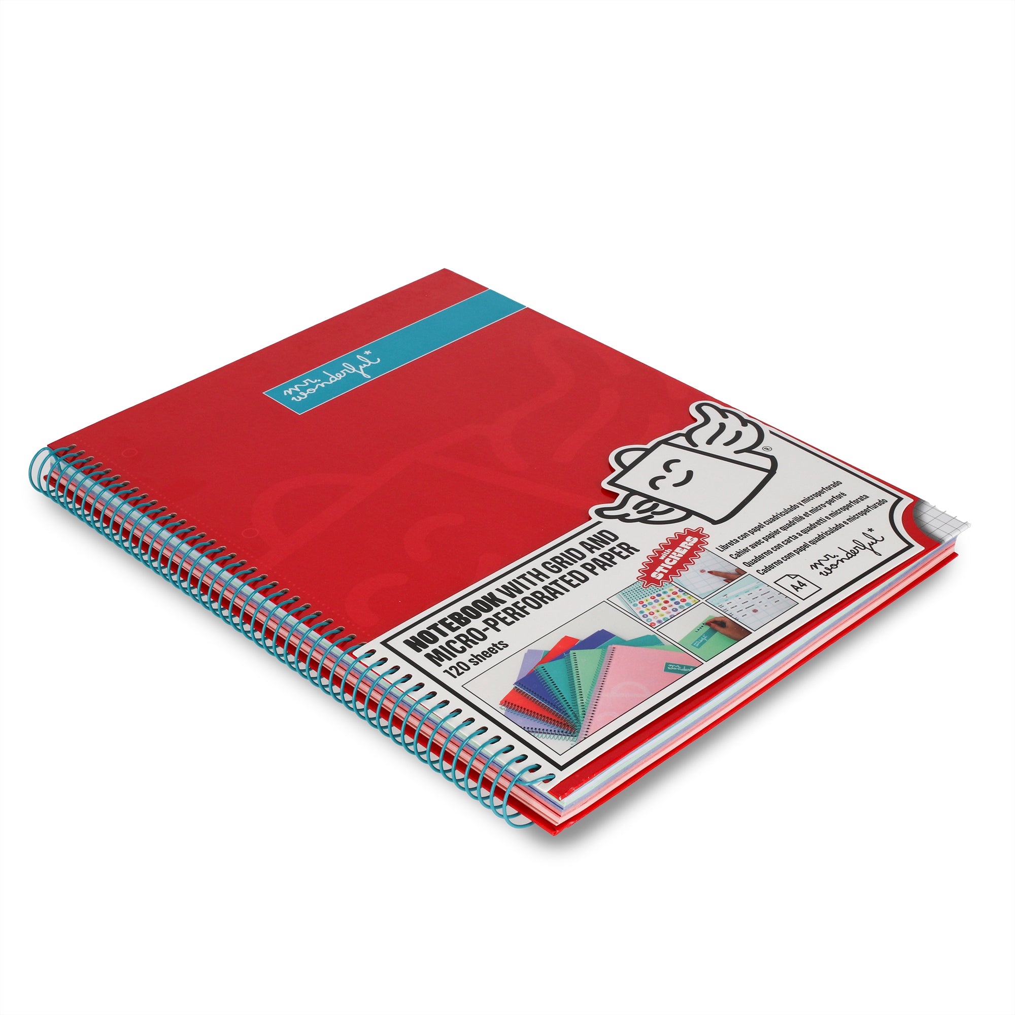 Libreta A4 roja 120 sheets - Grid paper and micro-perforated