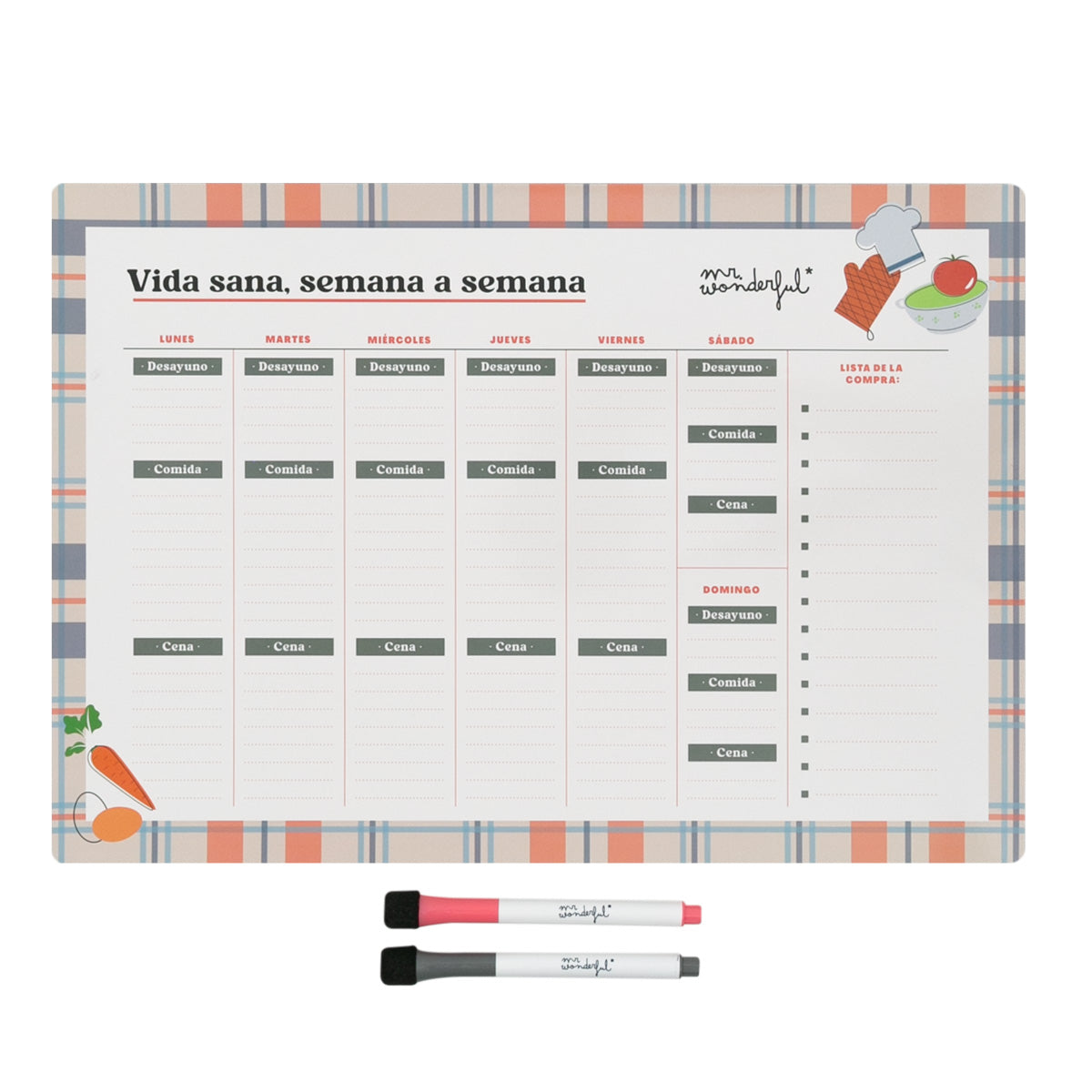 Planificador semanal de menús magnético Mr. Wonderful - Vida sana, semana a semana