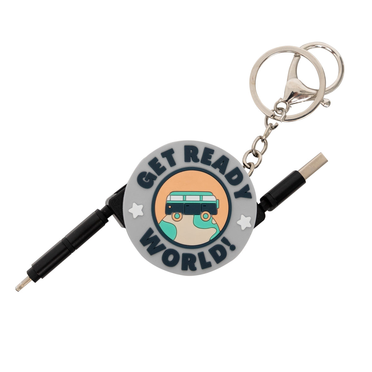 Pack Viaggio grigio – Portachiavi con cavi per cellulare + porta-passaporto + bottiglia termica