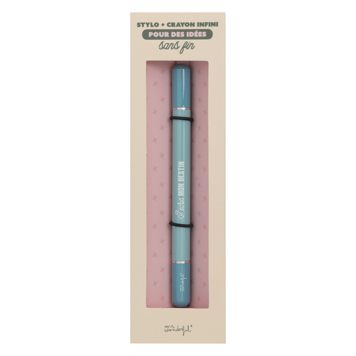 Stylo + crayon infini 2 en 1 bleu - J'écris mon destin