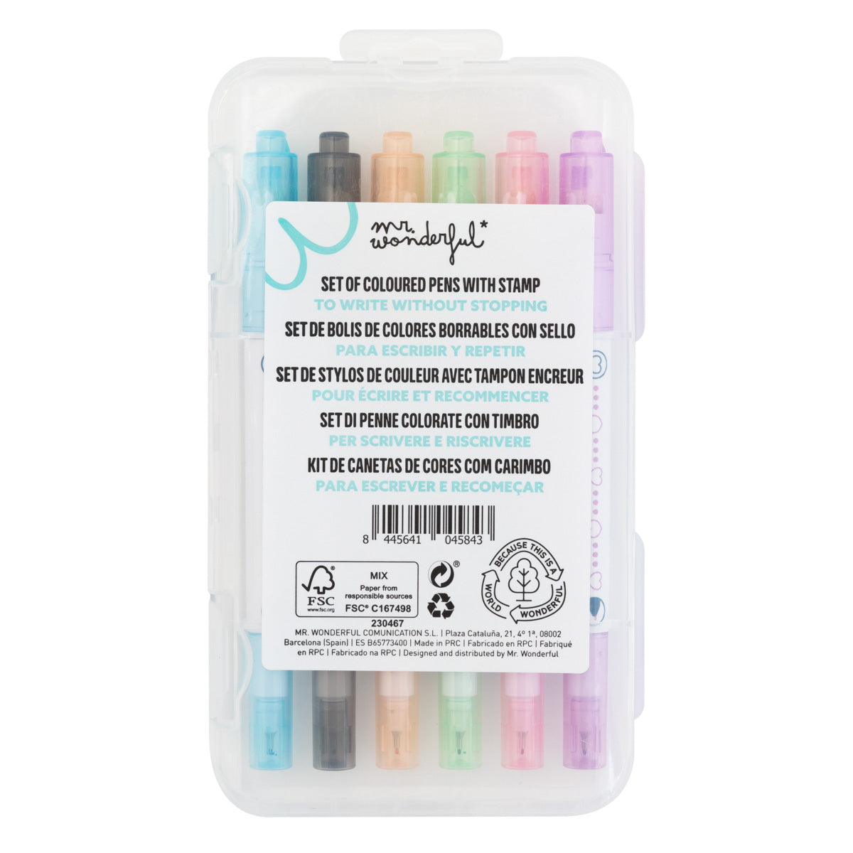 Lot de 6 stylos de couleur avec tampon - Créez votre propre magie 