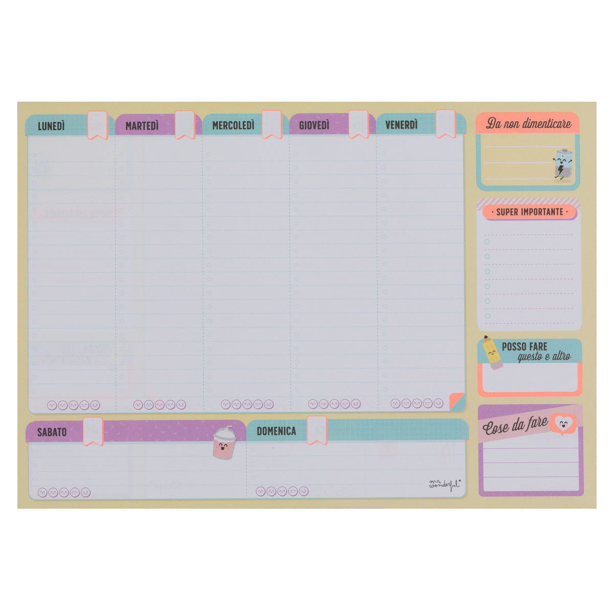 Organizzatore settimanale per raggiungere tutto quello che sogni