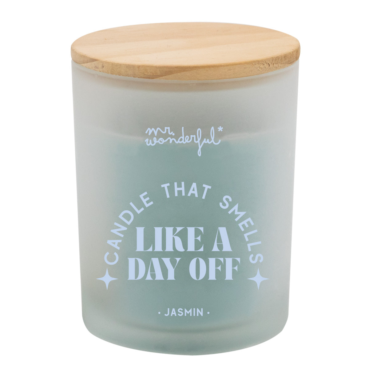 Vela perfumada con frase Mr. Wonderful en inglés - Candle that smells like a day off