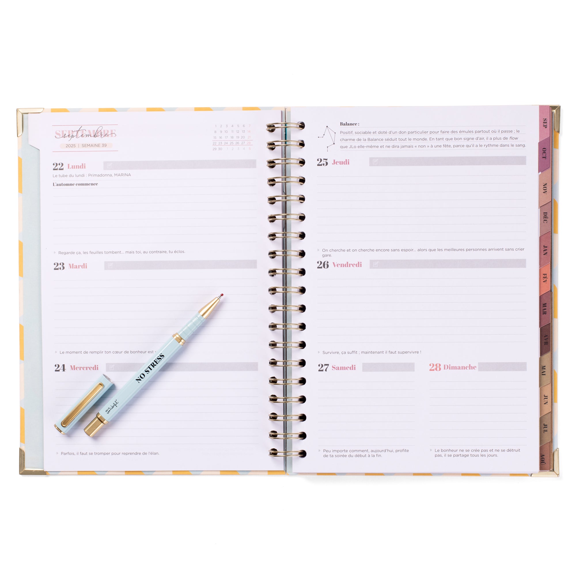 Set d'Agenda Office 2025-26 Semainier Grand format + stylo - No stress