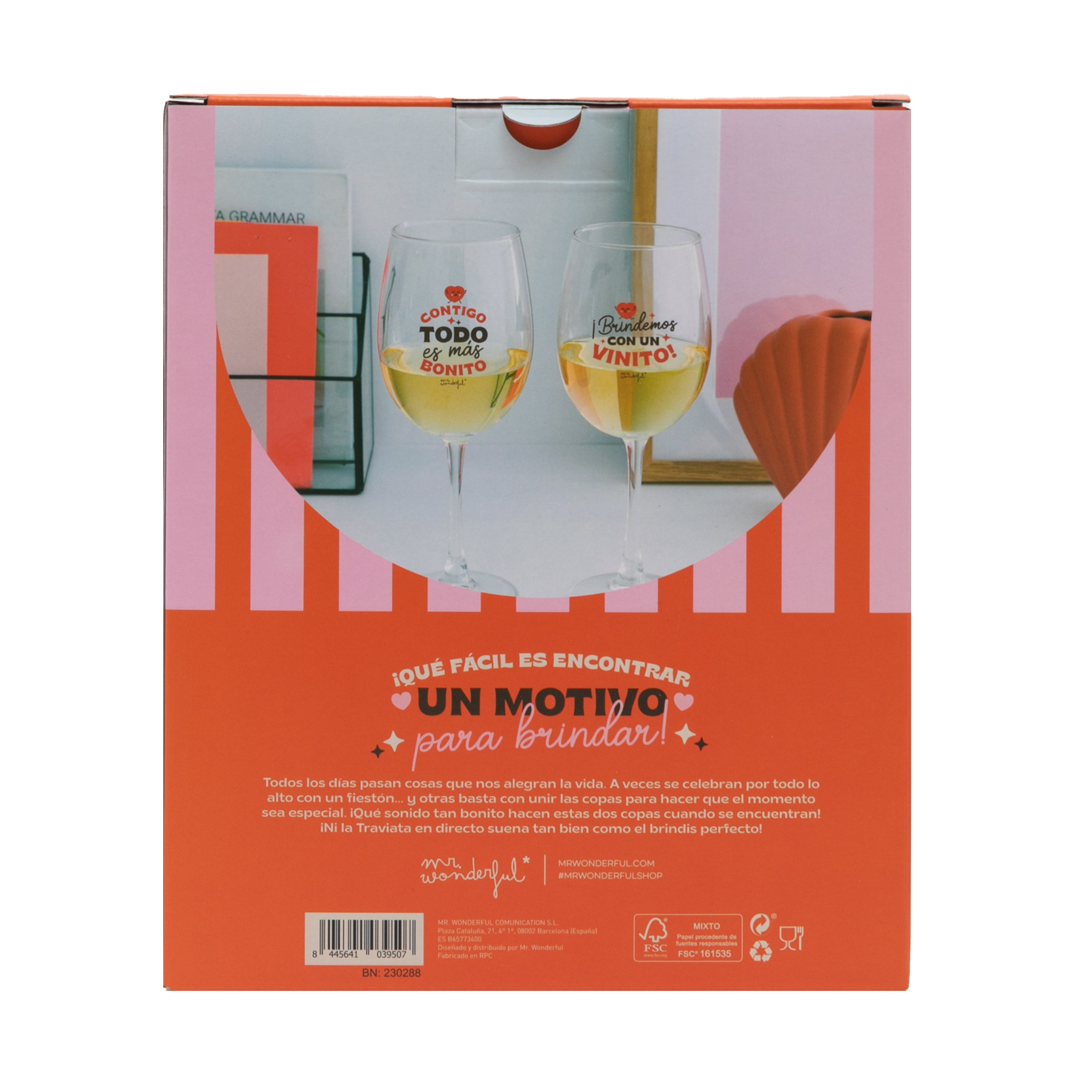 Set de 2 copas de vino - Contigo todo es más bonito. ¡Brindemos con un vinito!