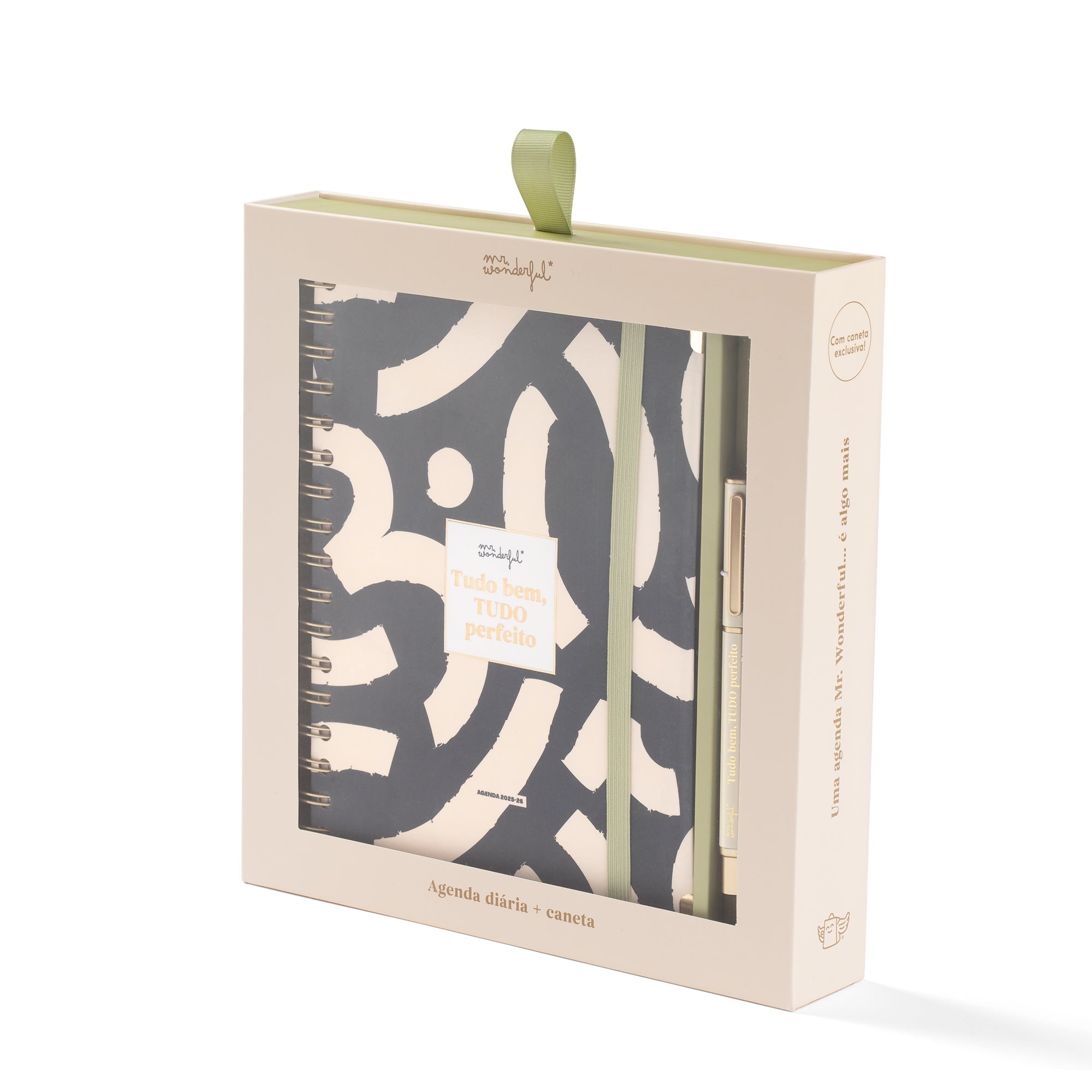 Conjunto de Agenda Office 2025-26 Diária + caneta - Tudo bem, tudo perfeito