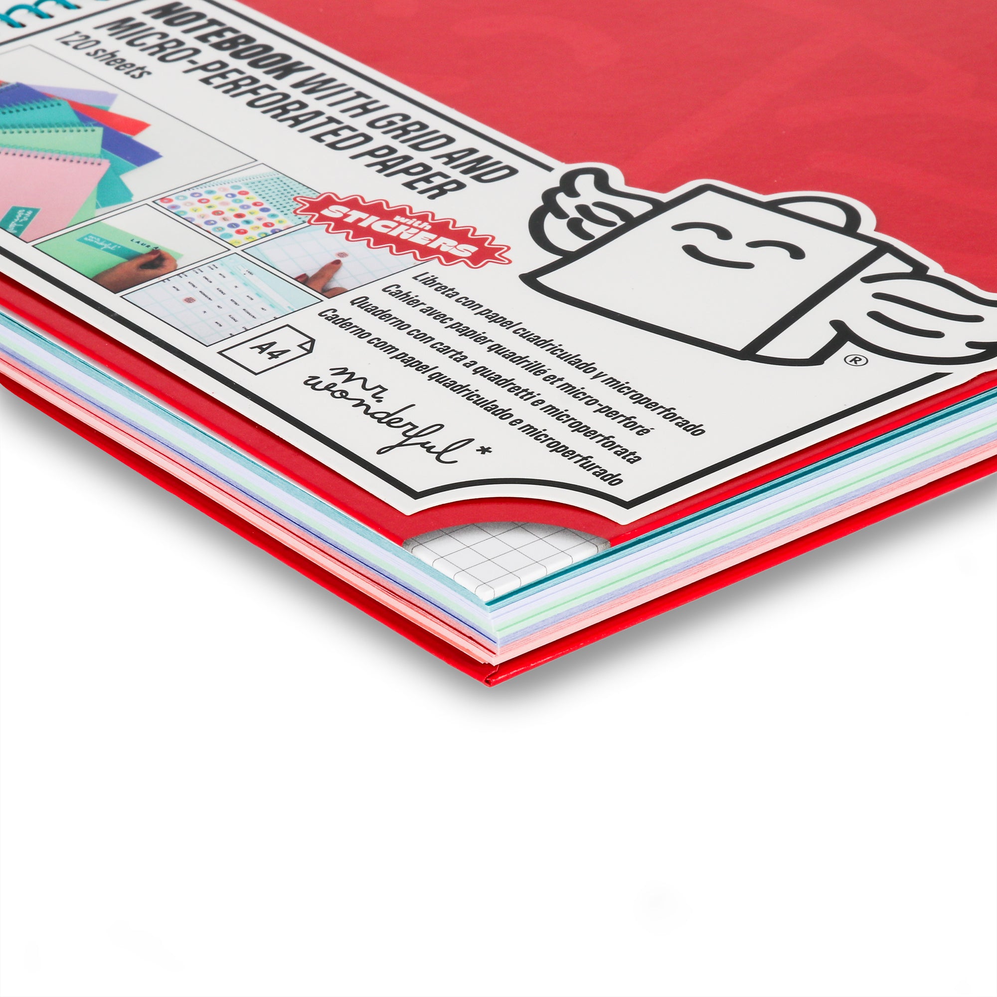 Libreta A4 roja 120 sheets - Grid paper and micro-perforated