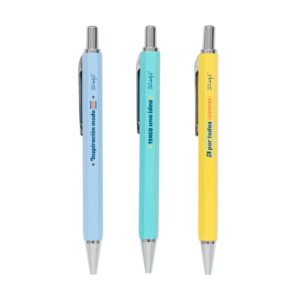 Set de 3 bolis con frases Mr. Wonderful para inspirarte y superarte