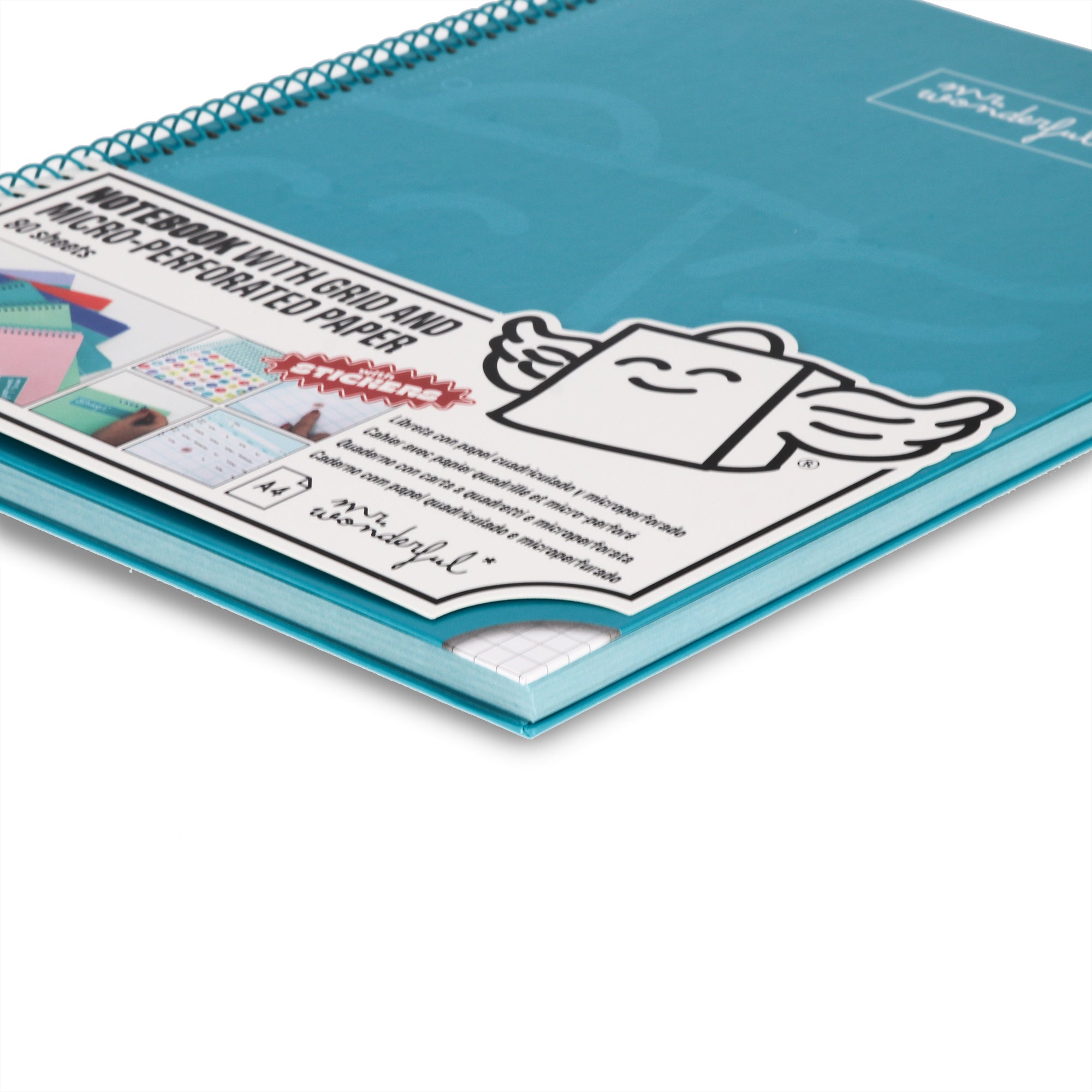 Libreta A4 Turquesa 80 sheets - Grid paper and micro-perforated