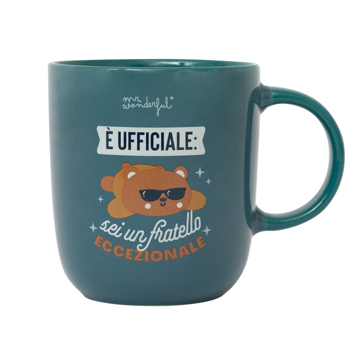 Tazza con messaggio per fratelli in italiano Mr. Wonderful - È ufficiale: sei un fratello eccezionale