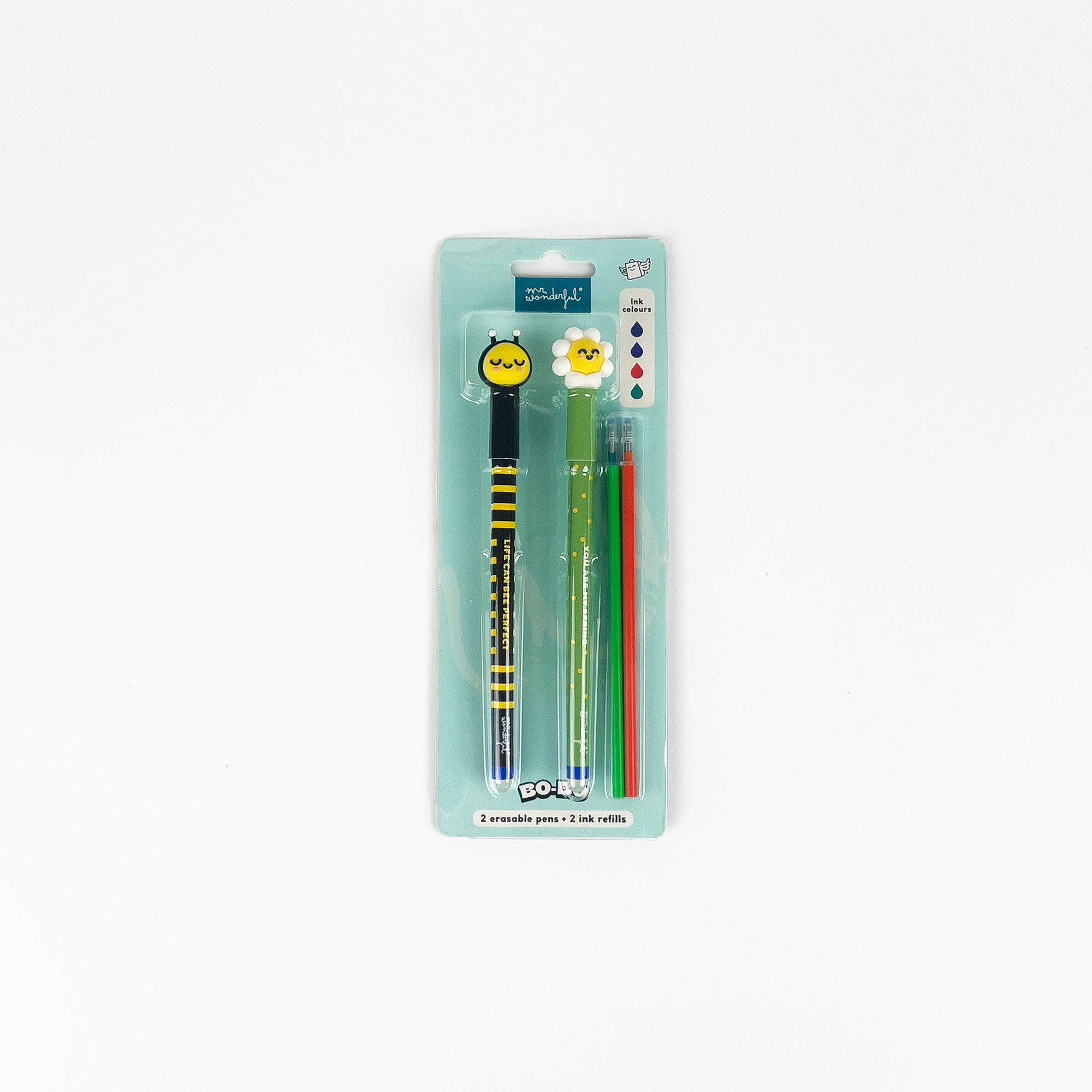 Set of 2 erasable Bo-Bo pens + 2 ink refills - Bee and Daisy