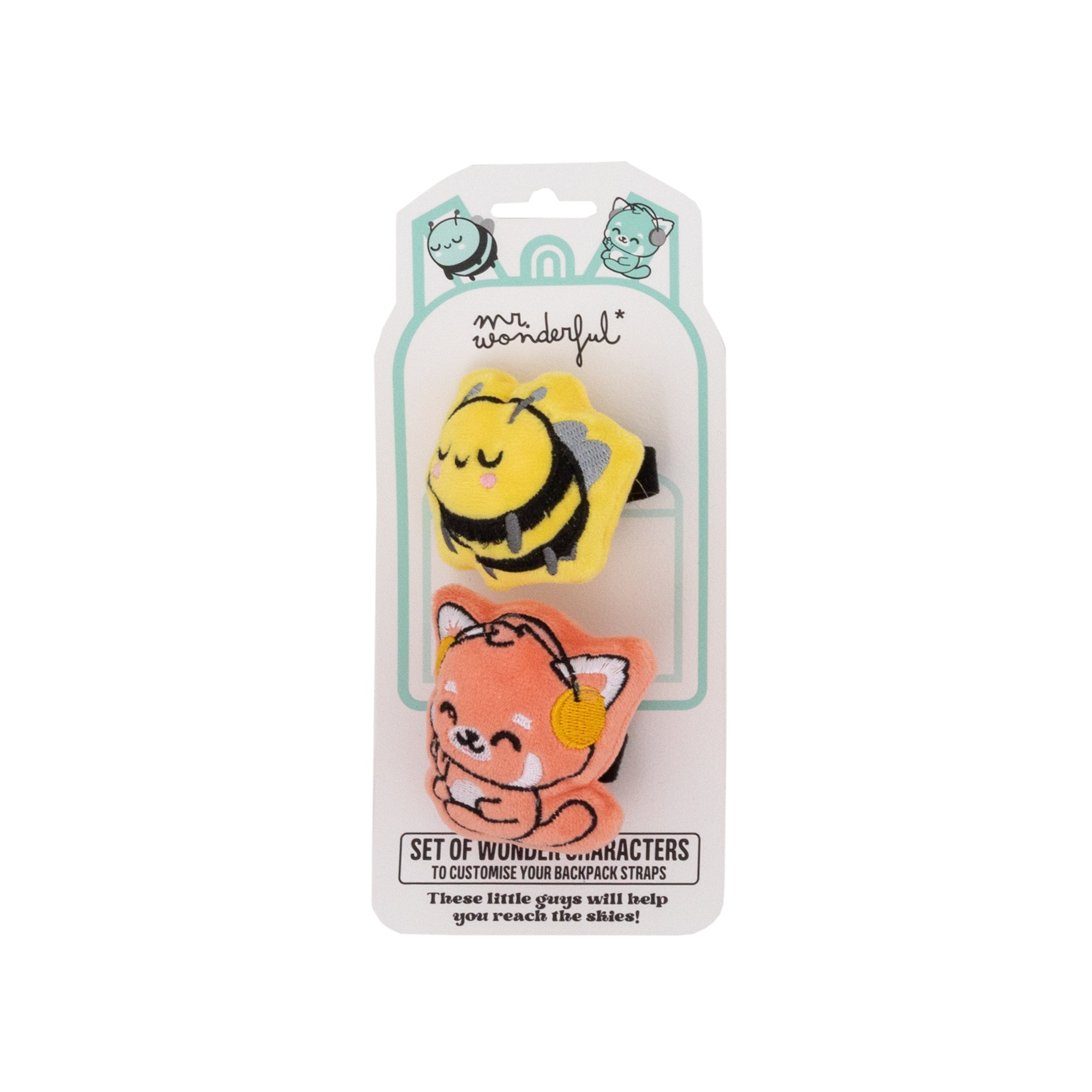 Se Mr. Wonderful para personalizar las correas de tu mochila: abeja y panda rojo