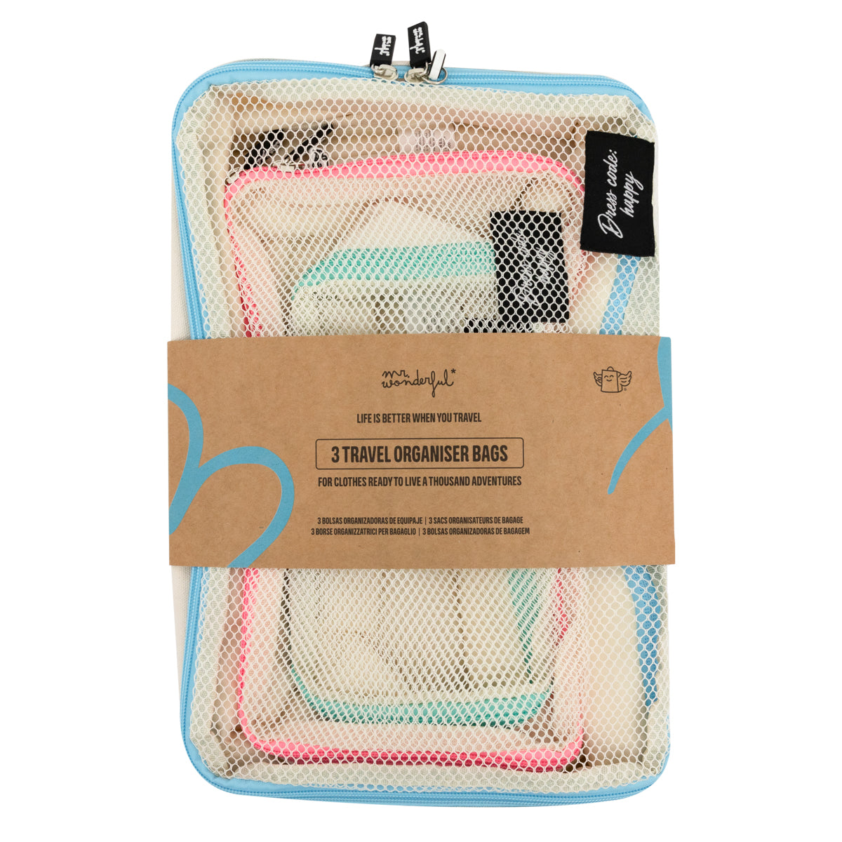 Set de 3 bolsas organizadoras de viaje para equipaje - Dress code: happy