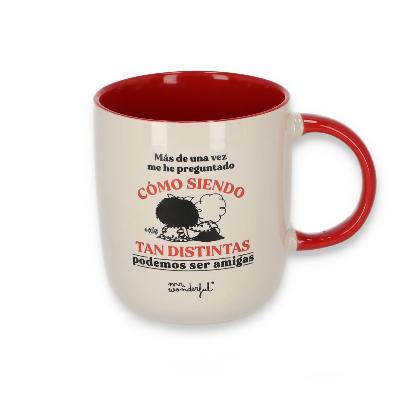 Taza de Mafalda x Mr. Wonderful con Susanita y mensaje de amistad