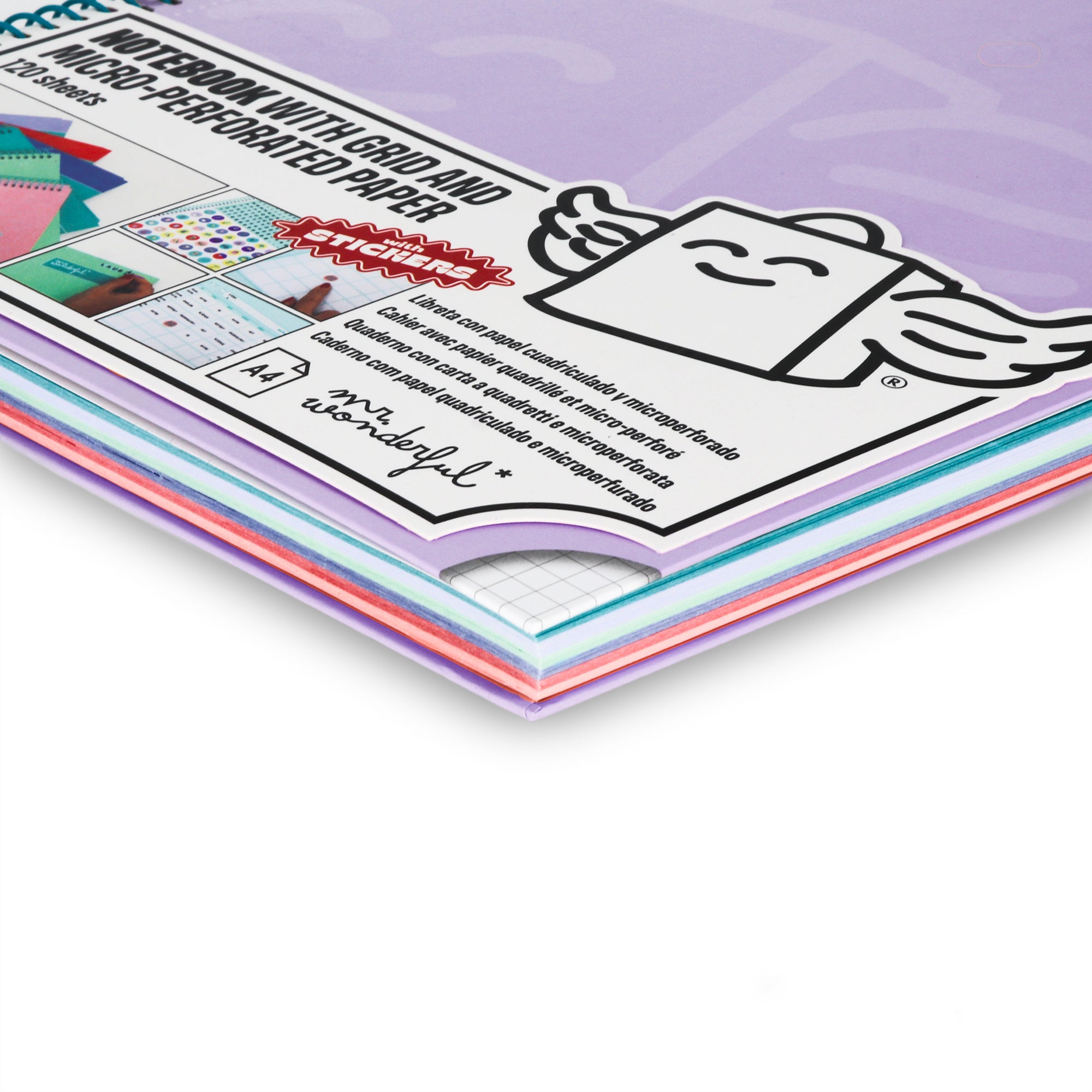 Libreta A4 lila 120 hojas - Cuadriculada y microperforada