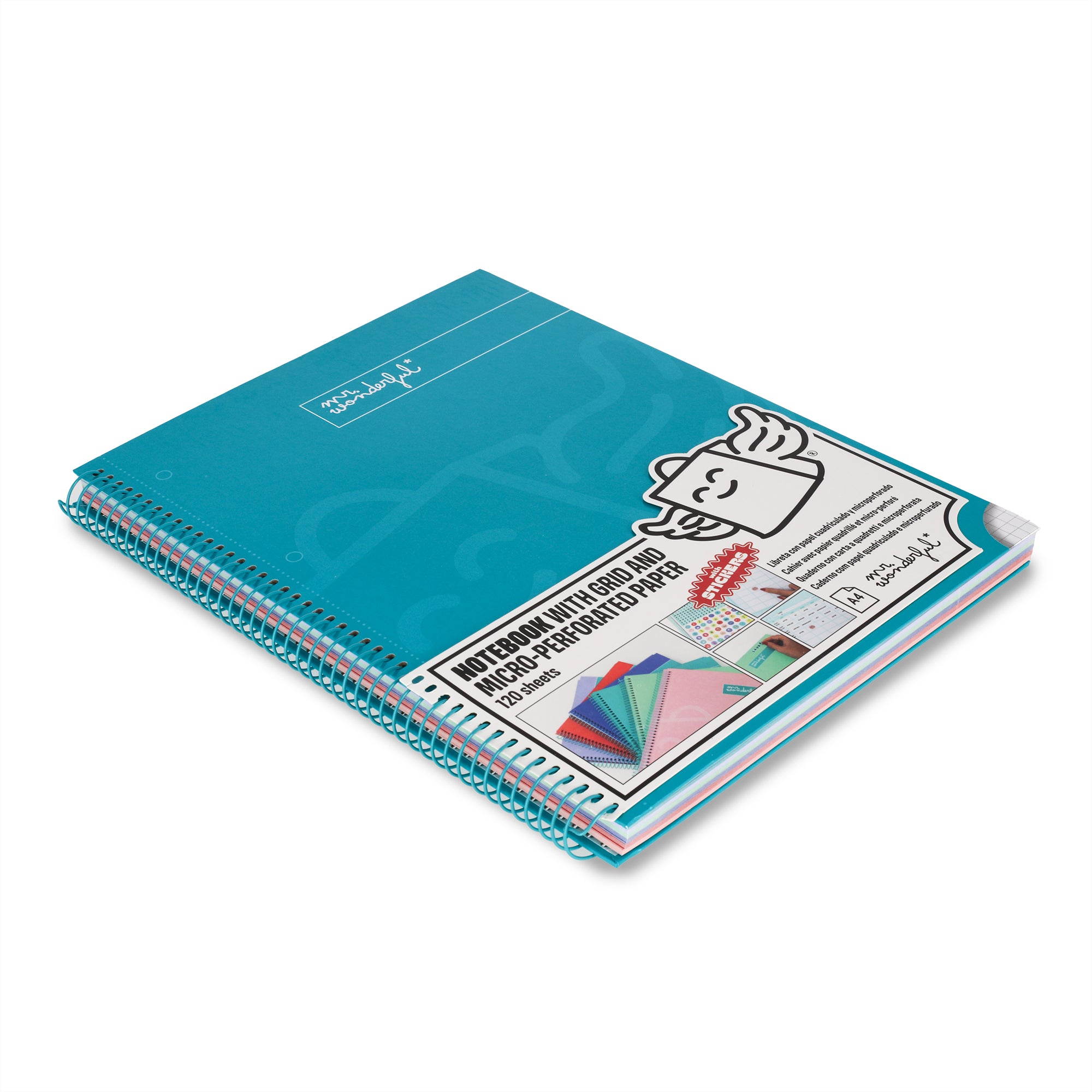Libreta A4 turquesa 120 hojas - Cuadriculada y microperforada
