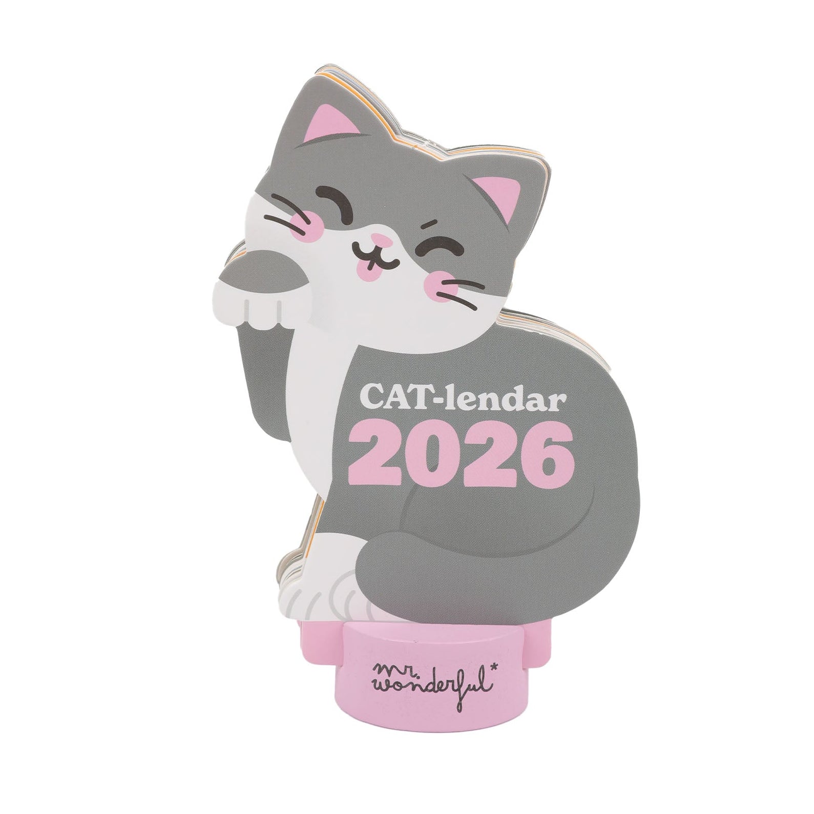 Calendario 2026 con forma de gato gris de Mr. Wonderful