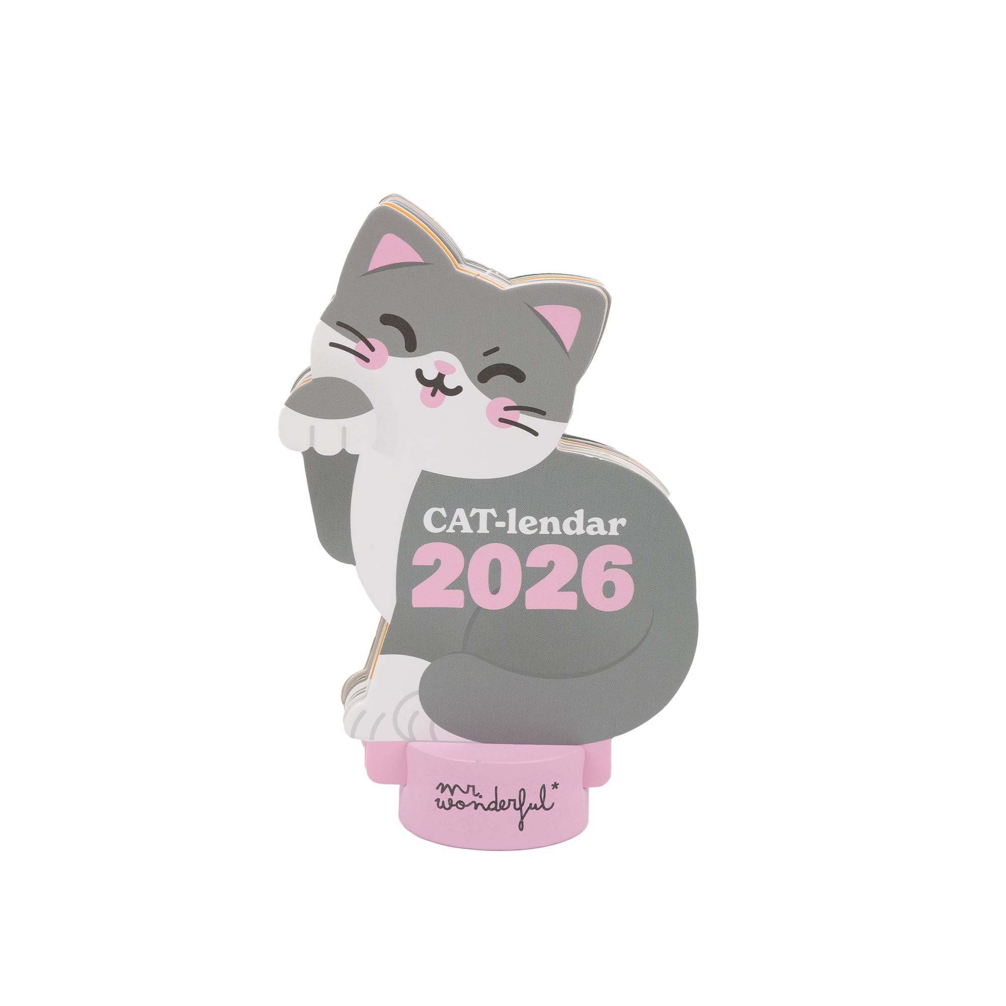 Calendario 2026 con forma de gato gris de Mr. Wonderful