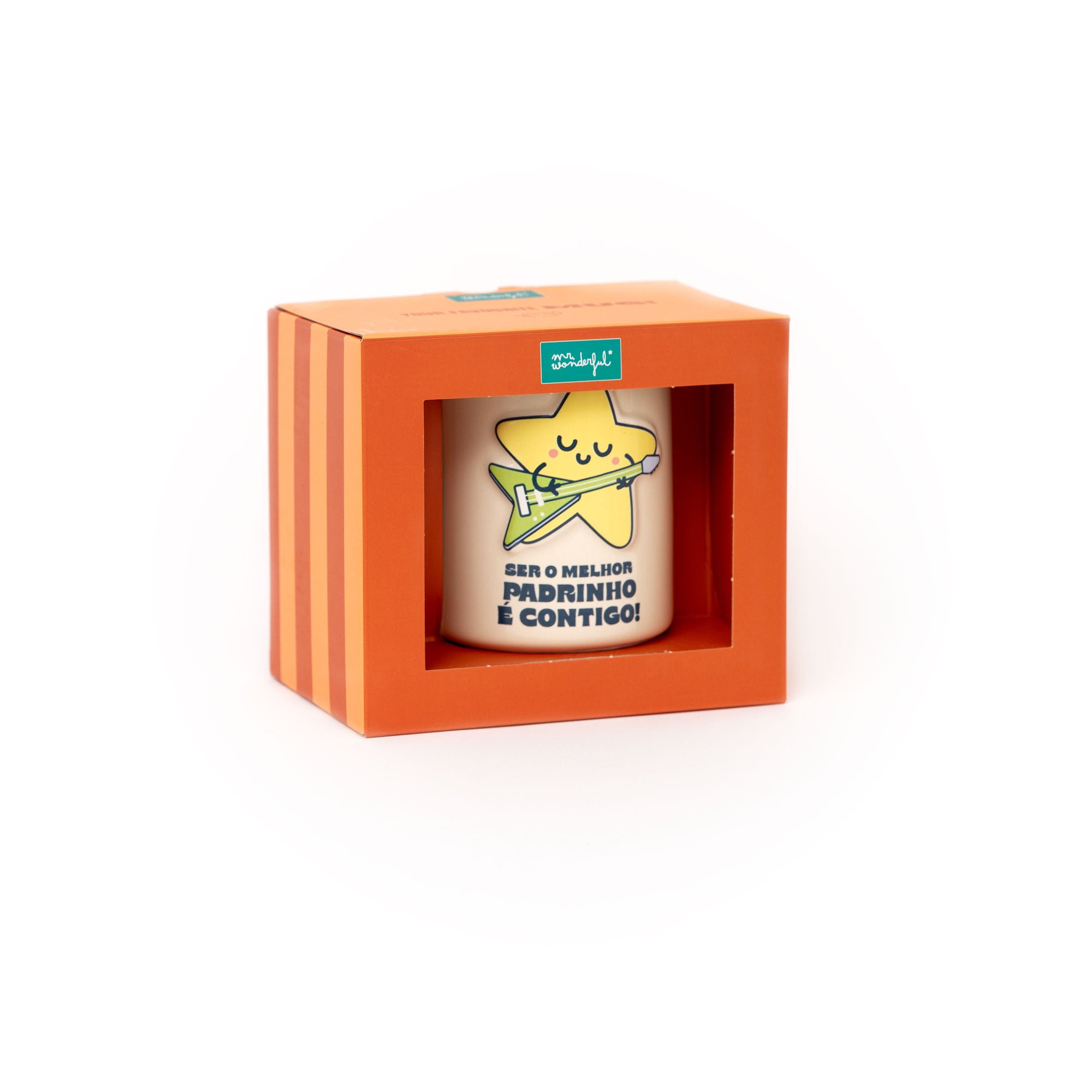 Caneca com desenho 3D duma estrela e uma mensagem dirigida aos padrinhos