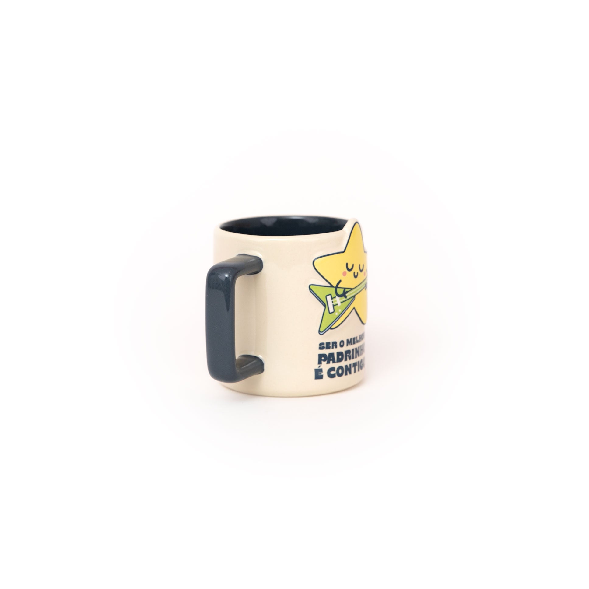 Caneca original da Mr. Wonderful com mensagem para padrinhos e desenho de estrela 3D