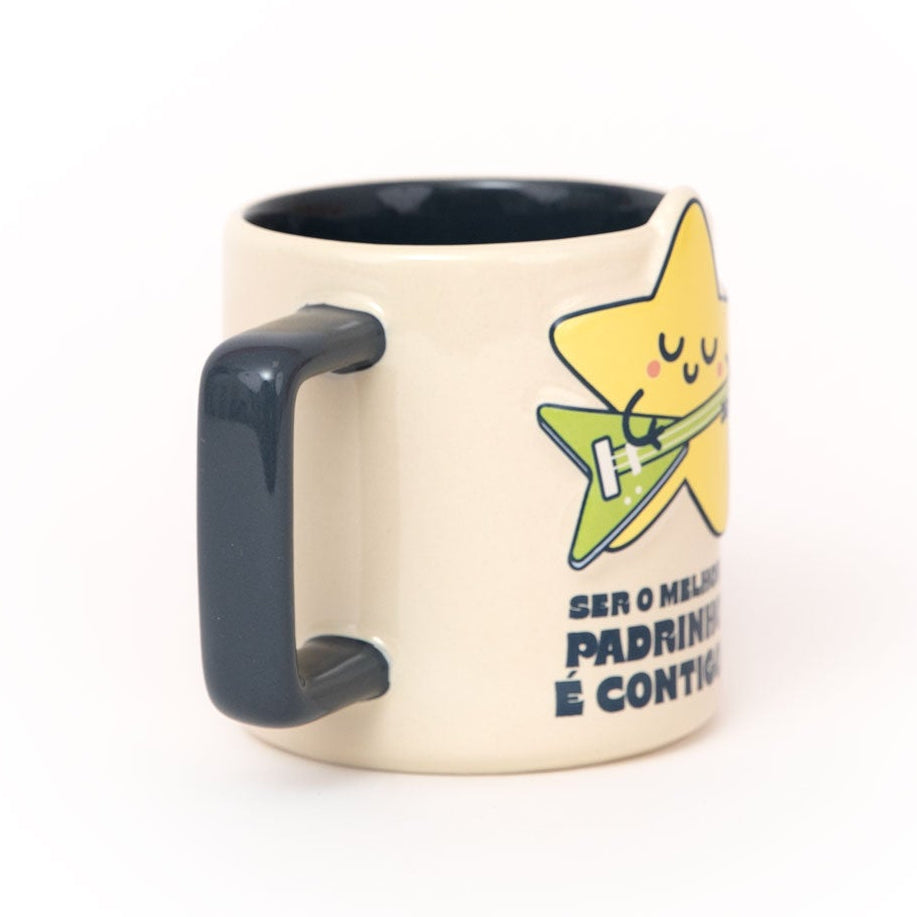 Caneca original da Mr. Wonderful com mensagem para padrinhos e desenho de estrela 3D