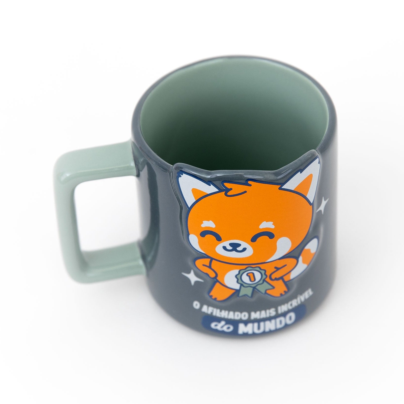 Caneca 3D Mr. Wonderful com panda vermelho e mensagem para afilhados