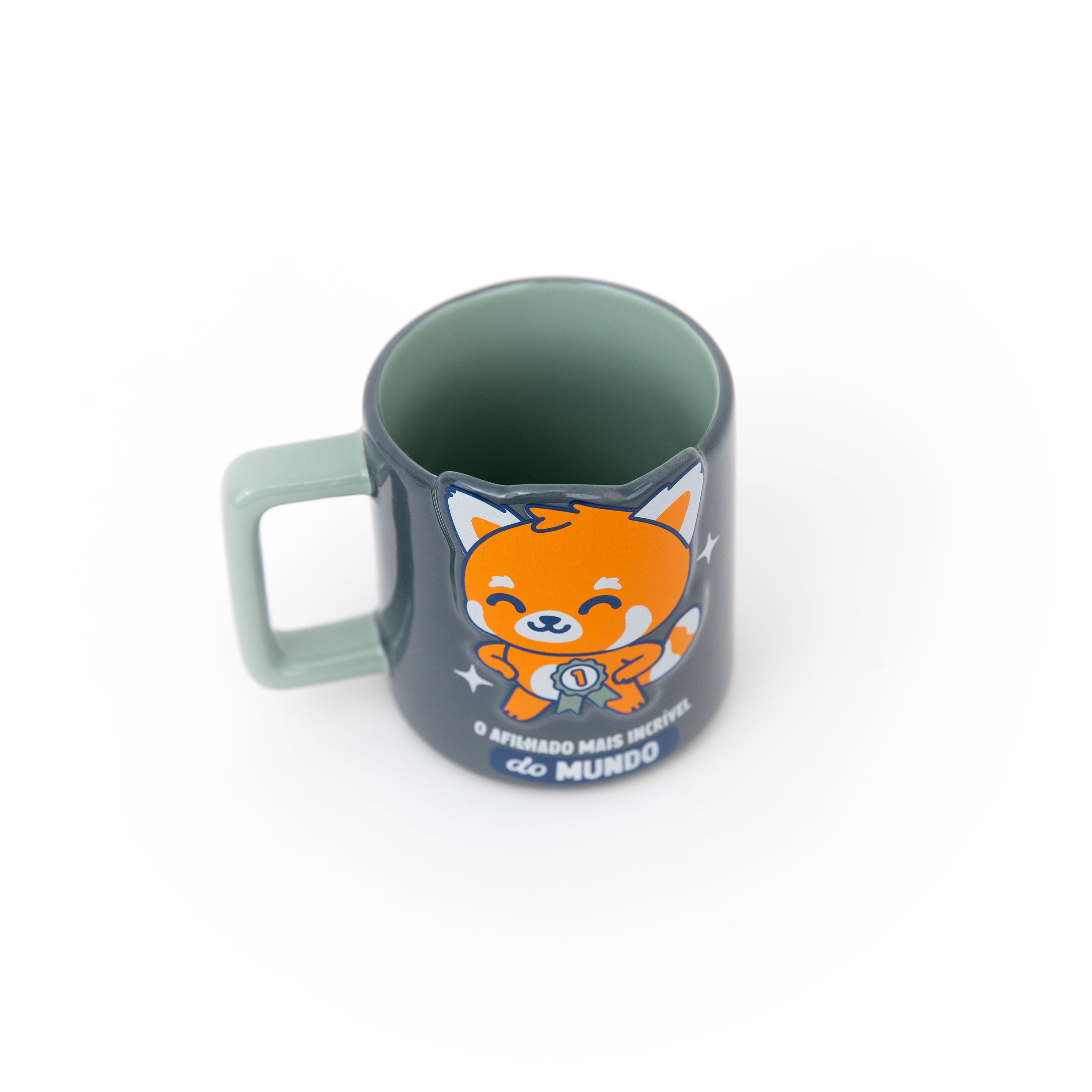 Caneca 3D Mr. Wonderful com panda vermelho e mensagem para afilhados