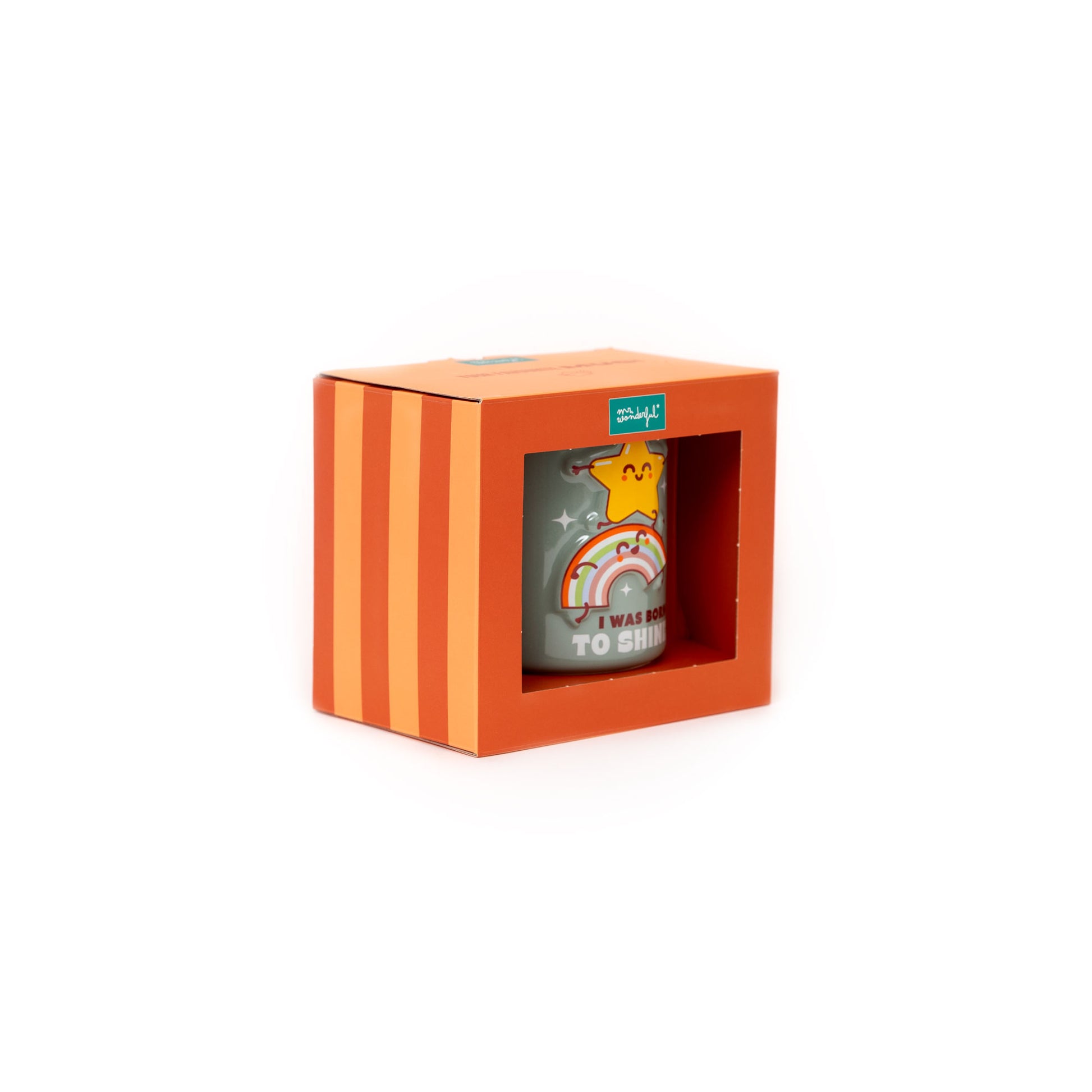 Taza Mr. Wonderful estrella y arcoíris con frase motivacional en inglés