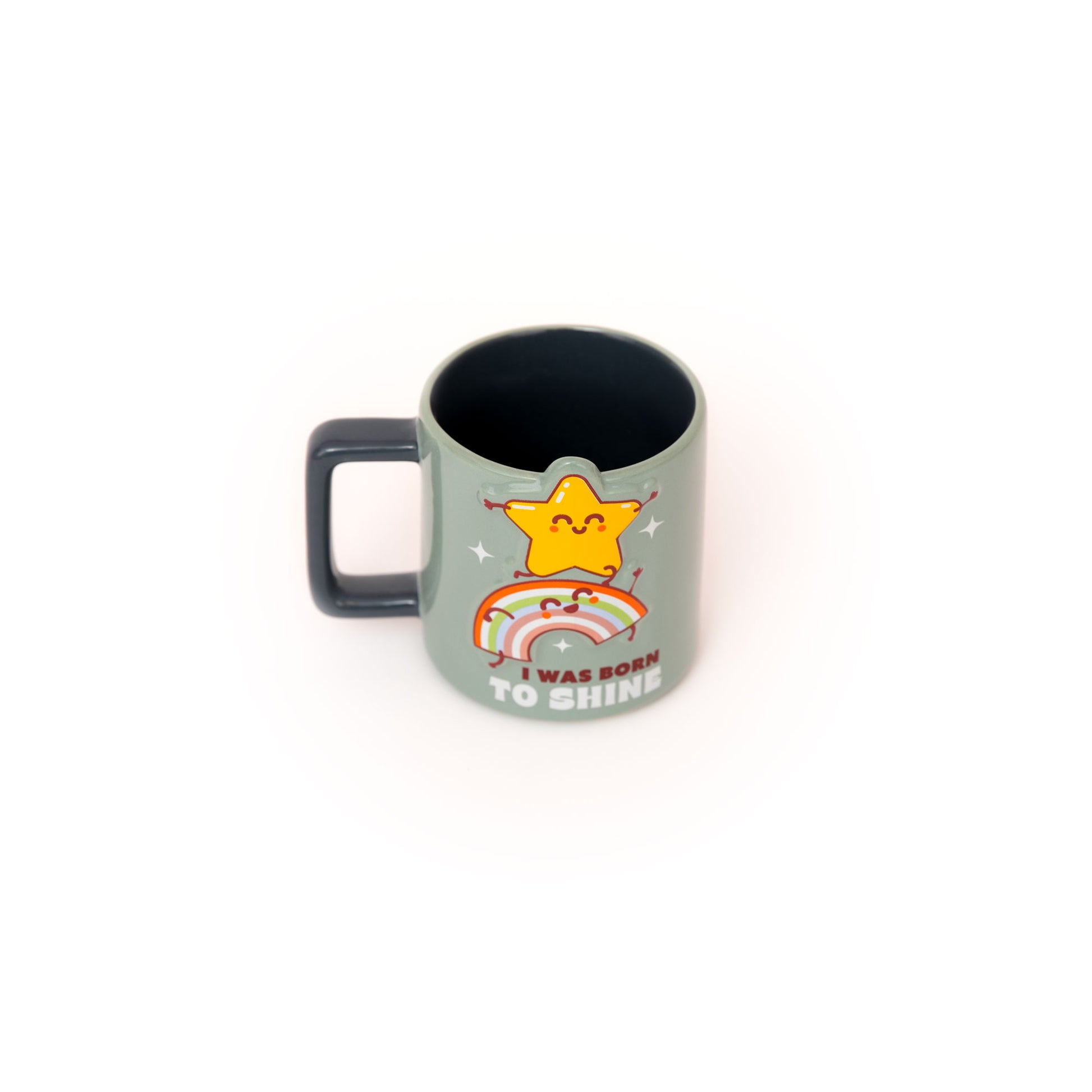 Taza Mr. Wonderful estrella y arcoíris con mensaje motivacional en inglés