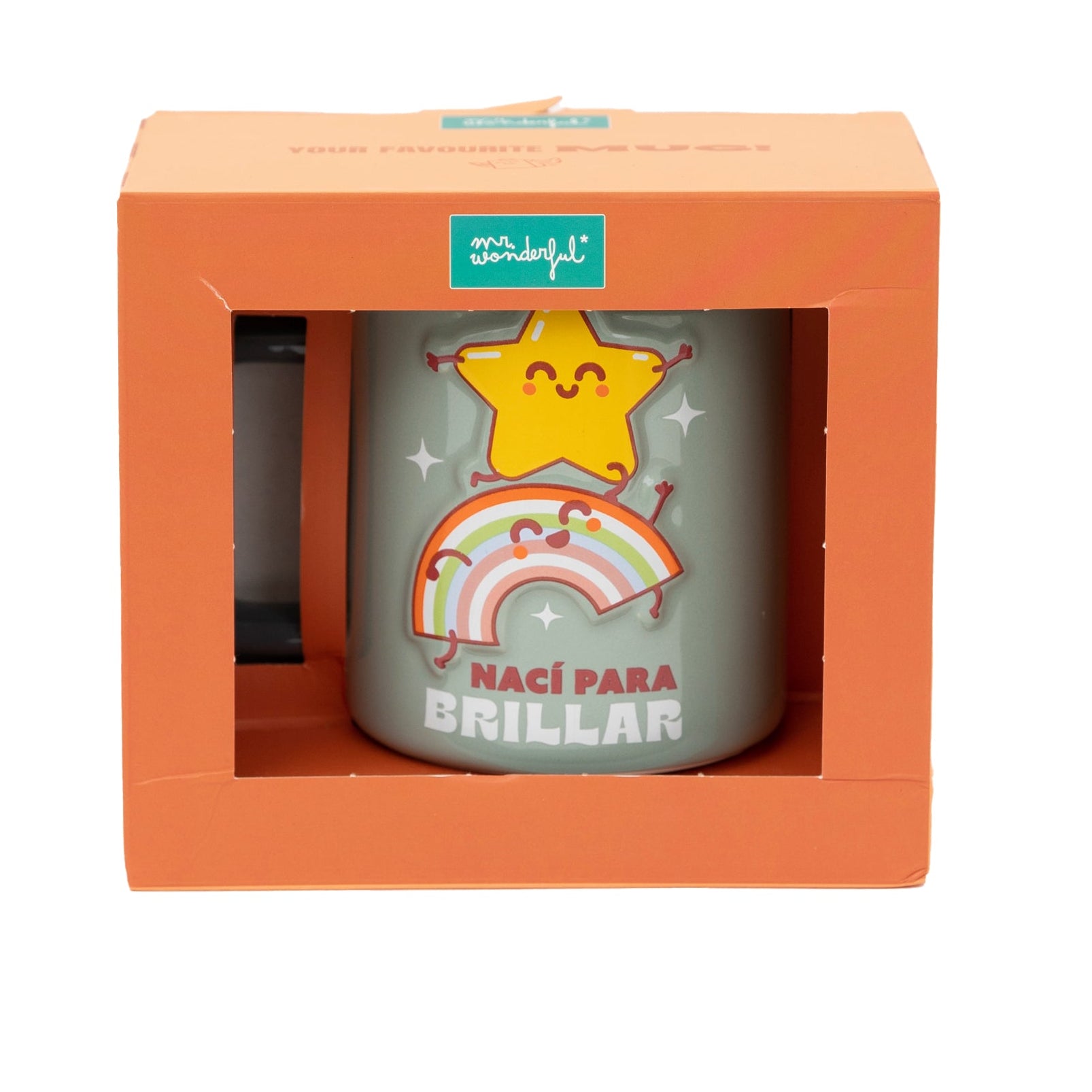 Taza 3D estrella y arcoíris - Nací para brillar