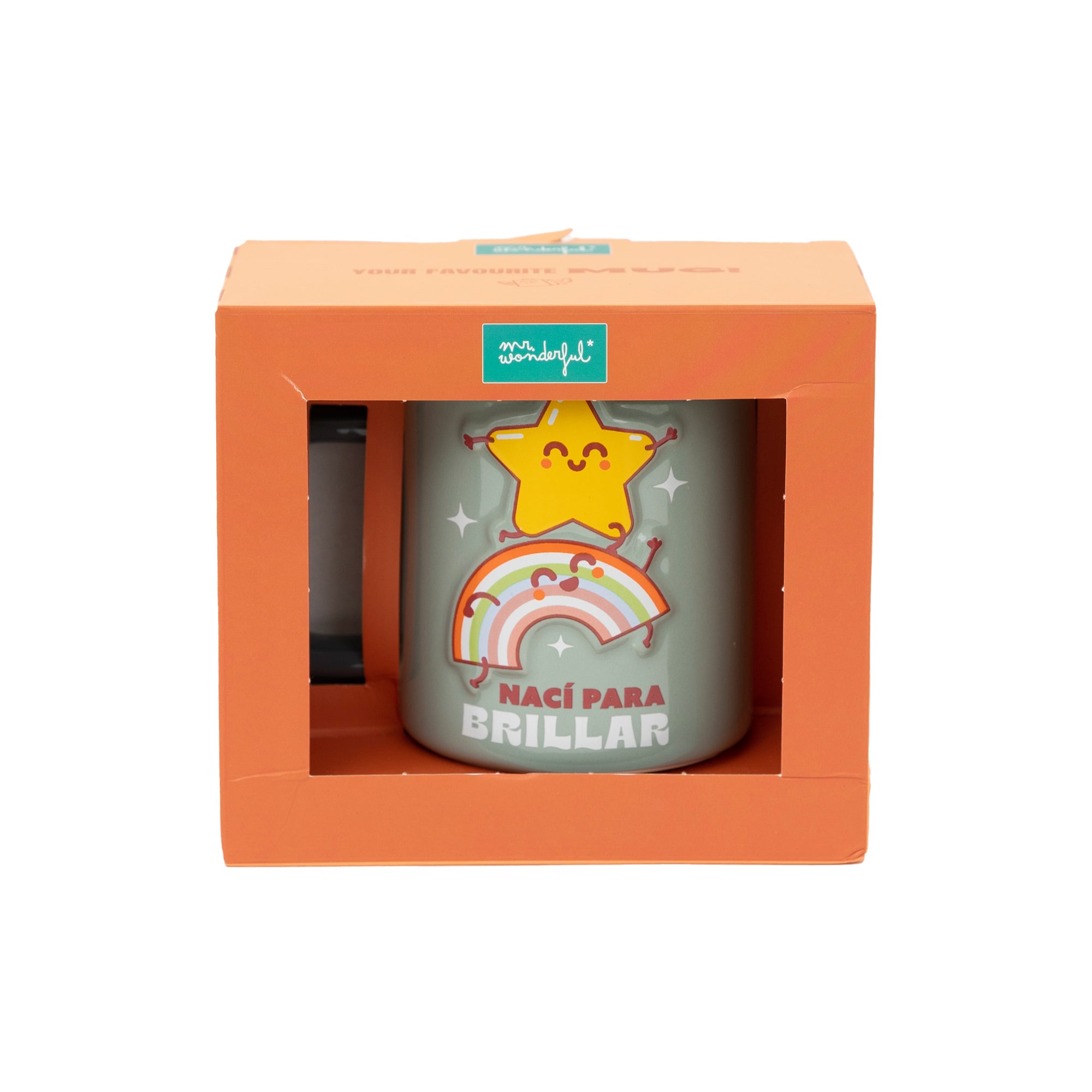 Taza 3D estrella y arcoíris - Nací para brillar