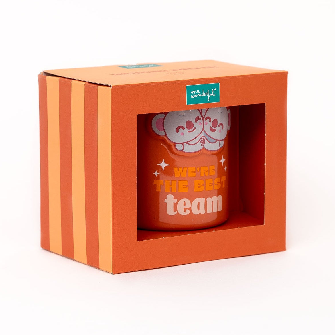 Taza Mr. Wonderful con diseño 3D y mensaje de amistad en inglés