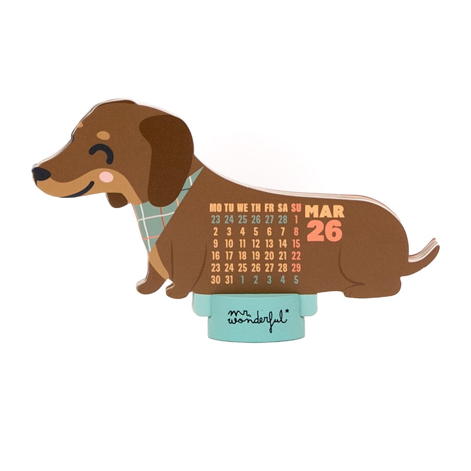 Calendario de sobremesa 2026 con peana - Perro salchicha